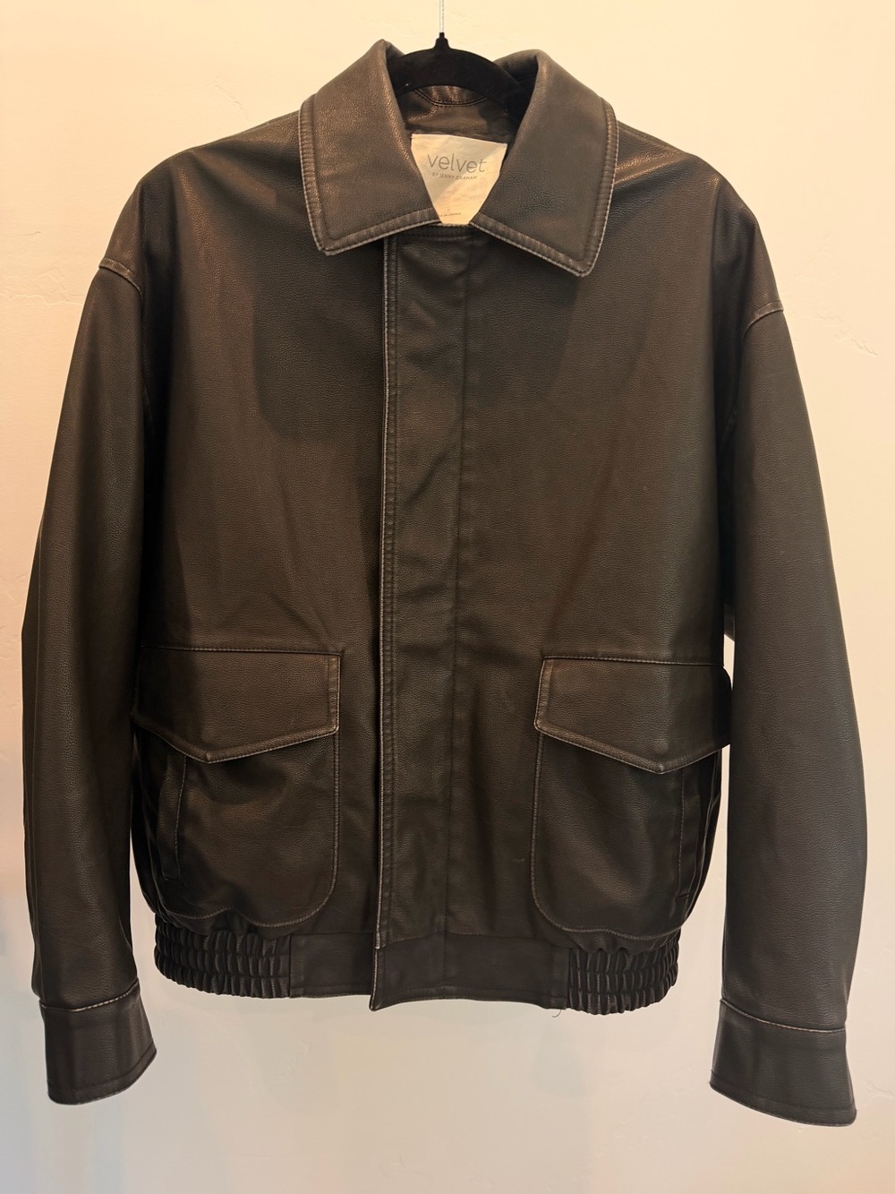 Oversized Black Leather Bomber Size Small